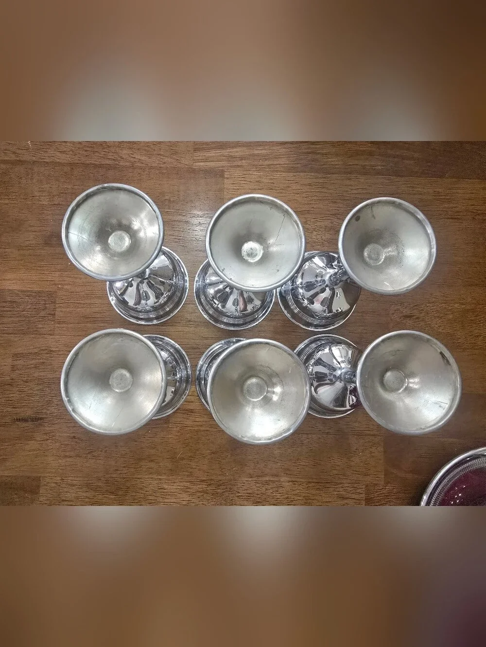 VTG Art Deco Chrome Red Bakelite Catalin Cocktail Shaker 6 Cups & Garnish Bowl